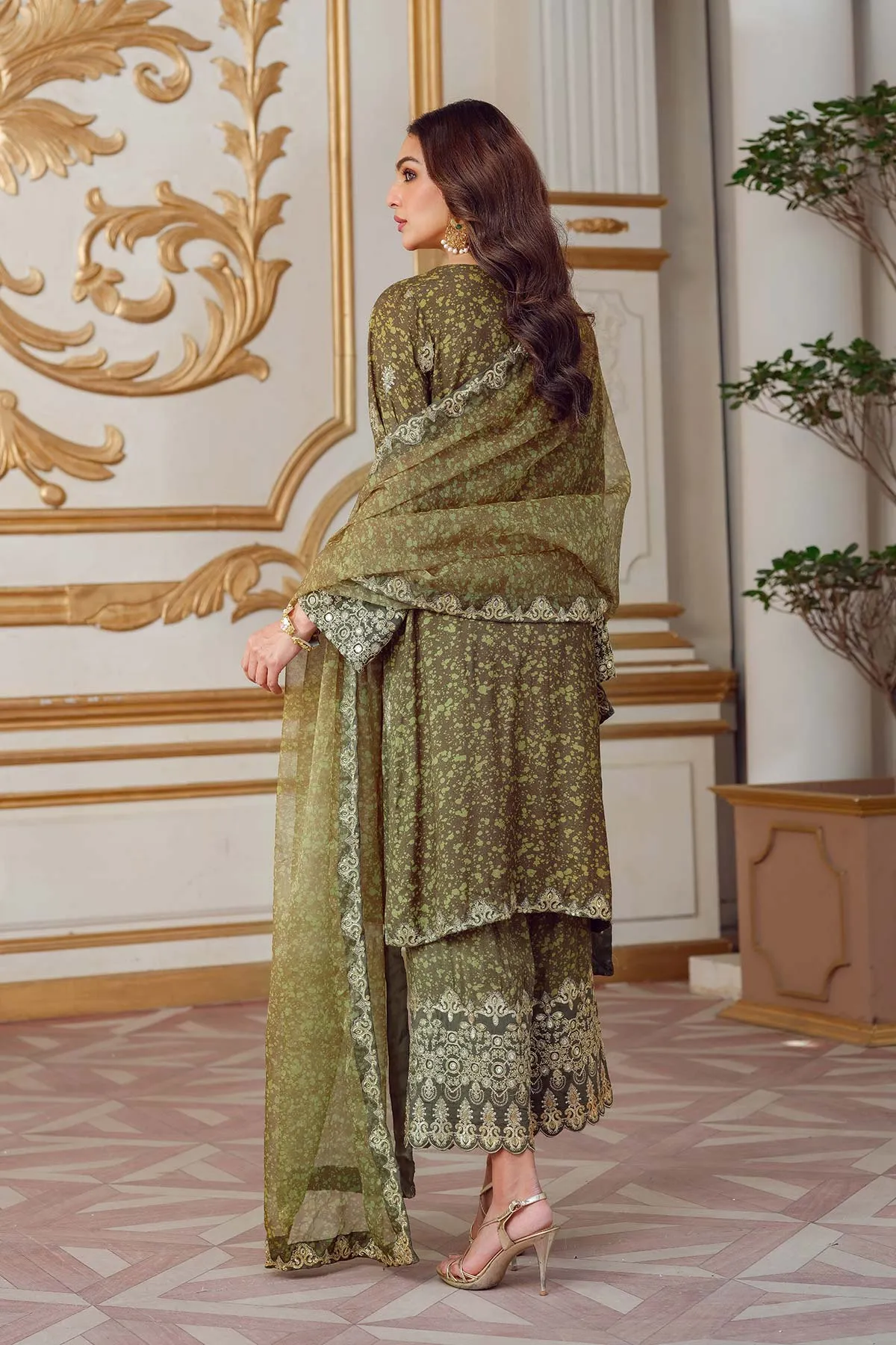 3-Pc Raw Silk Shirt With Organza Dupatta and Raw Silk Qlot Trouser STM23-09