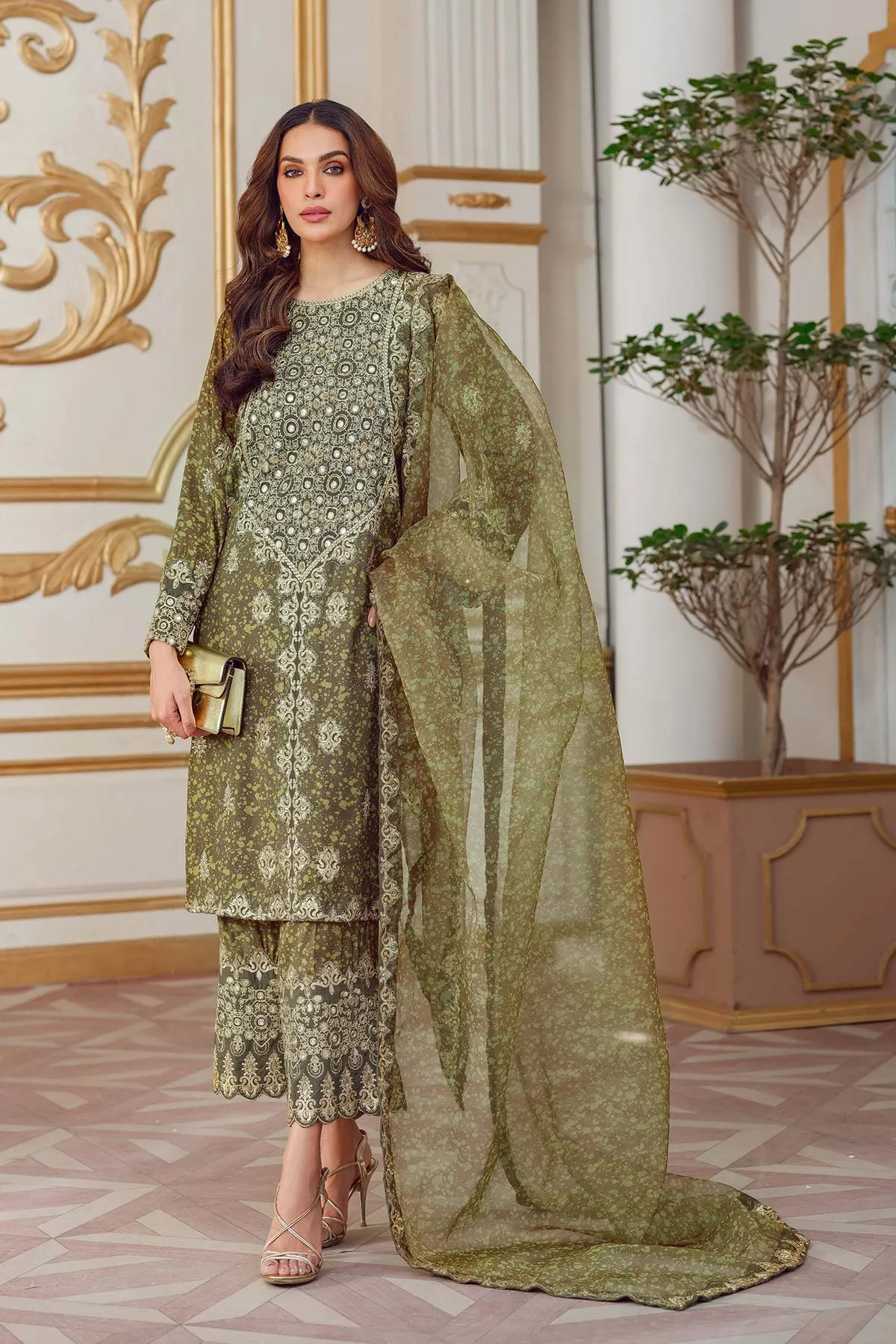 3-Pc Raw Silk Shirt With Organza Dupatta and Raw Silk Qlot Trouser STM23-09