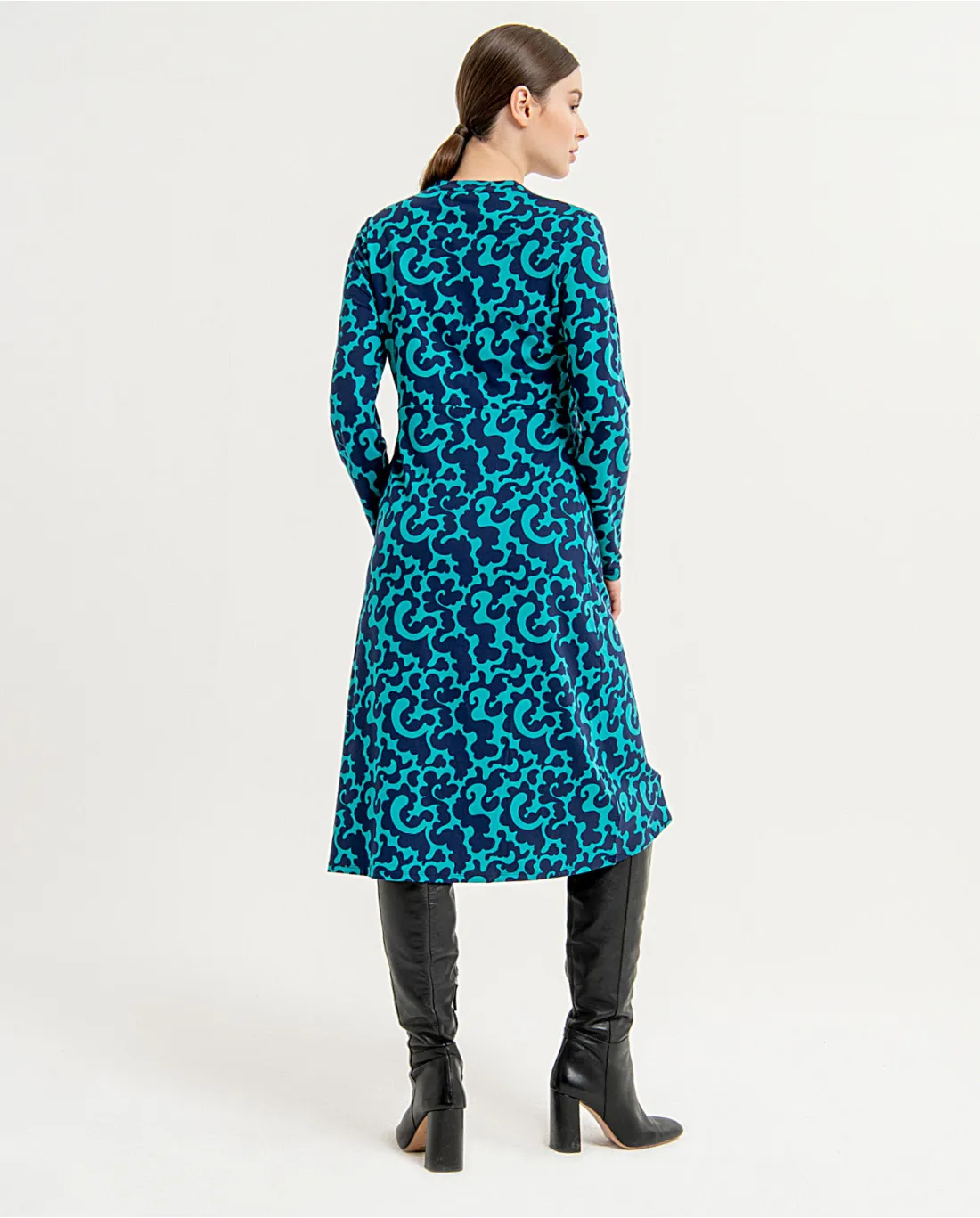 716- Long Sleeve Button Front Dress- Blue Mix- Surkana