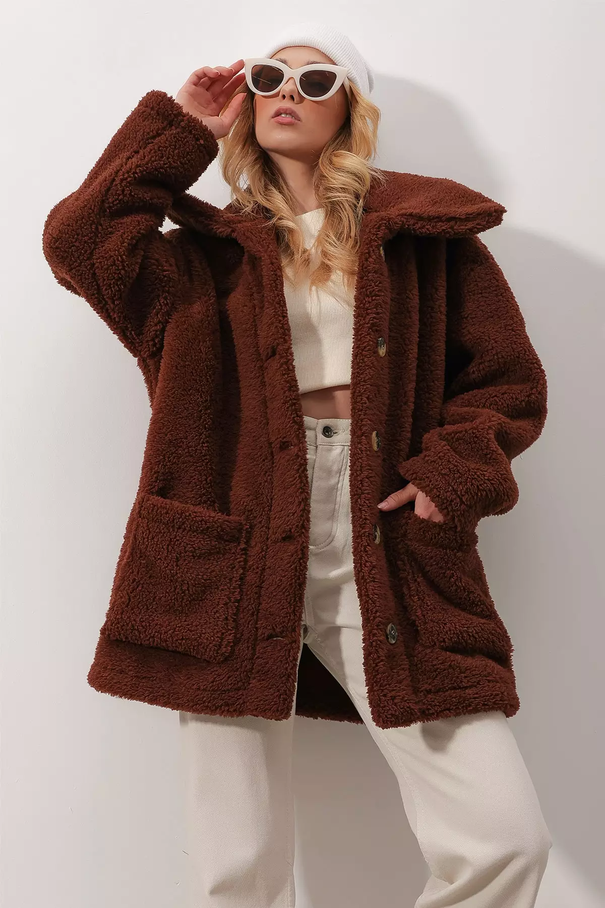 Alacati Double Pocketed Plush Coat