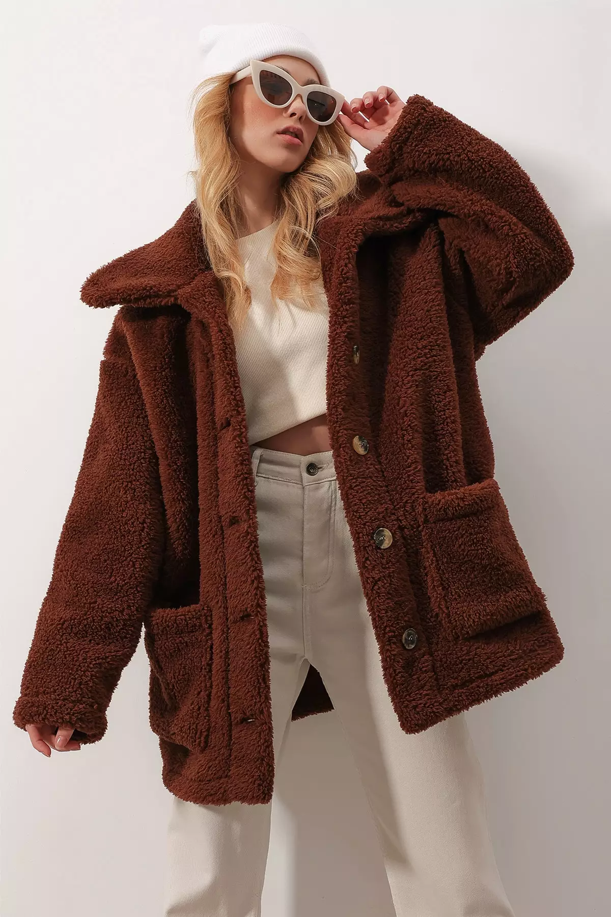 Alacati Double Pocketed Plush Coat