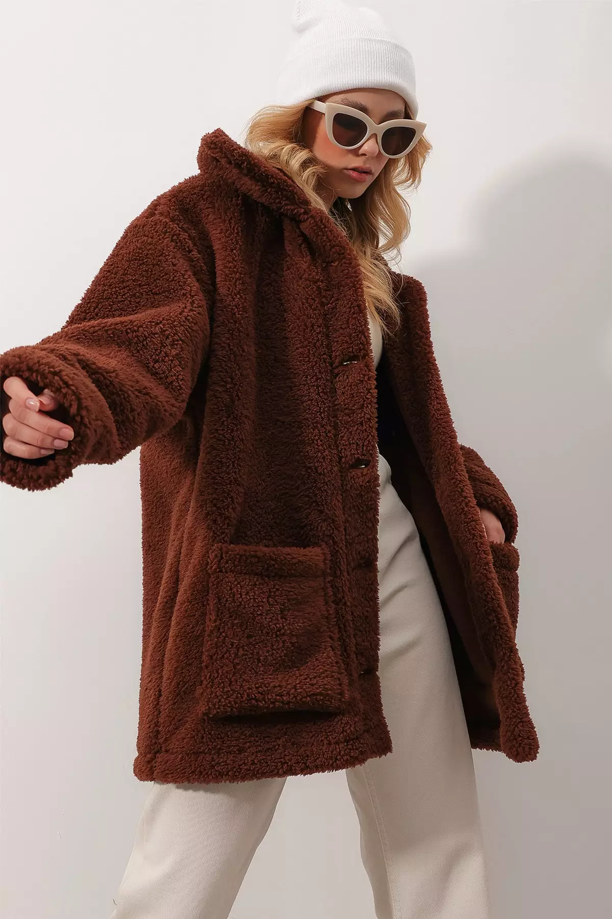 Alacati Double Pocketed Plush Coat