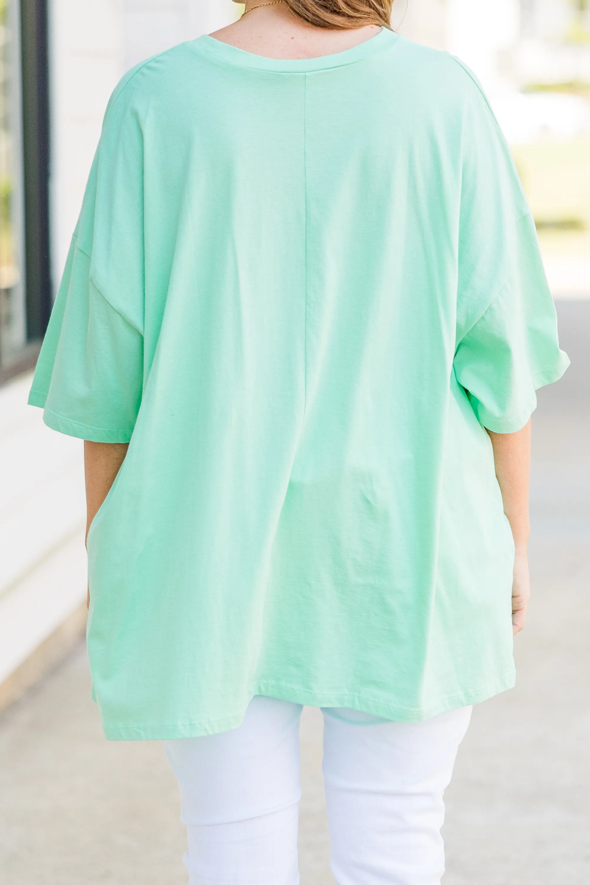 All Smiles Here Boyfriend Tee, Green Mint