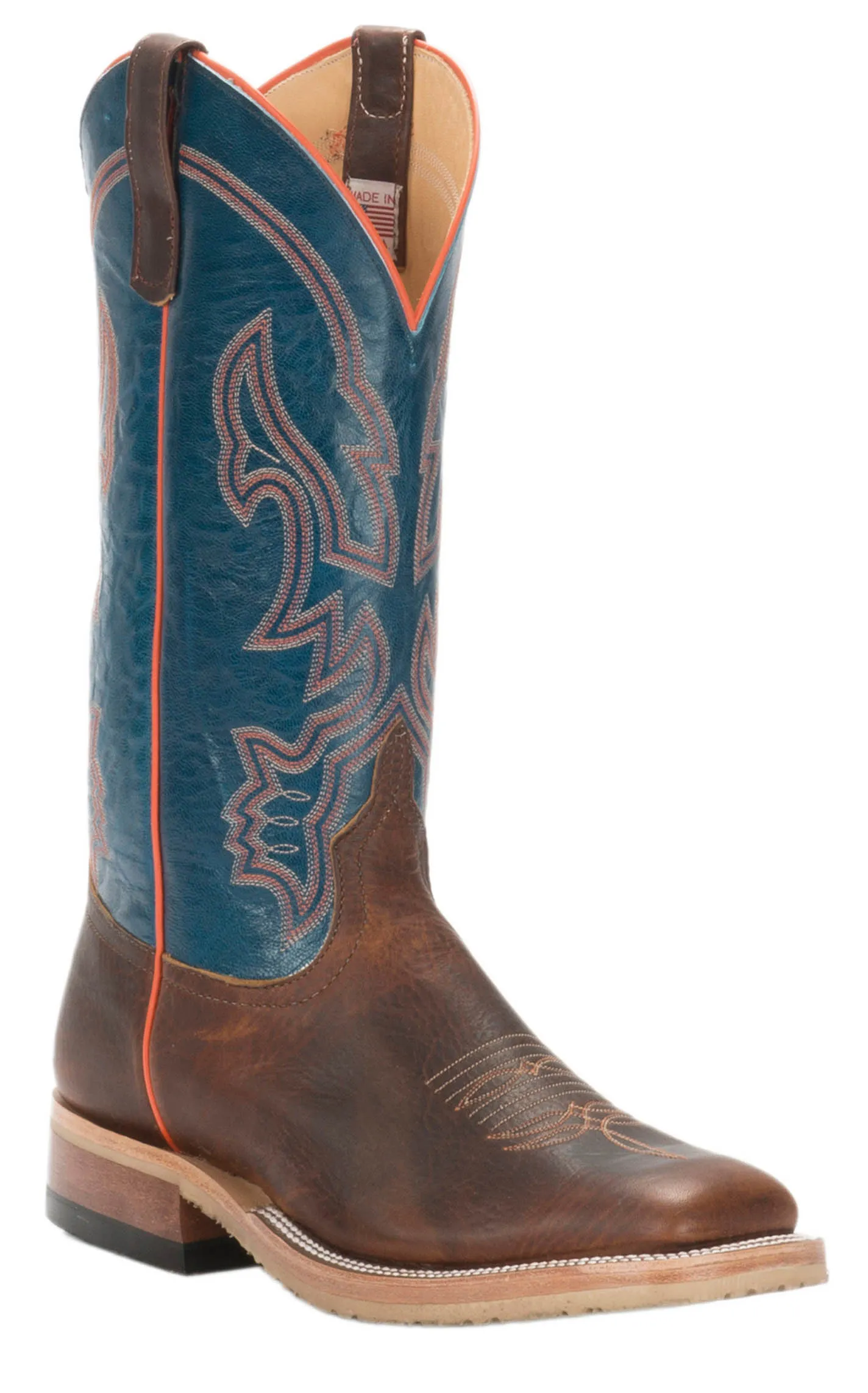 Anderson Bean Men's Briar Brown and Teal Wide Square Toe Cowboy Boot