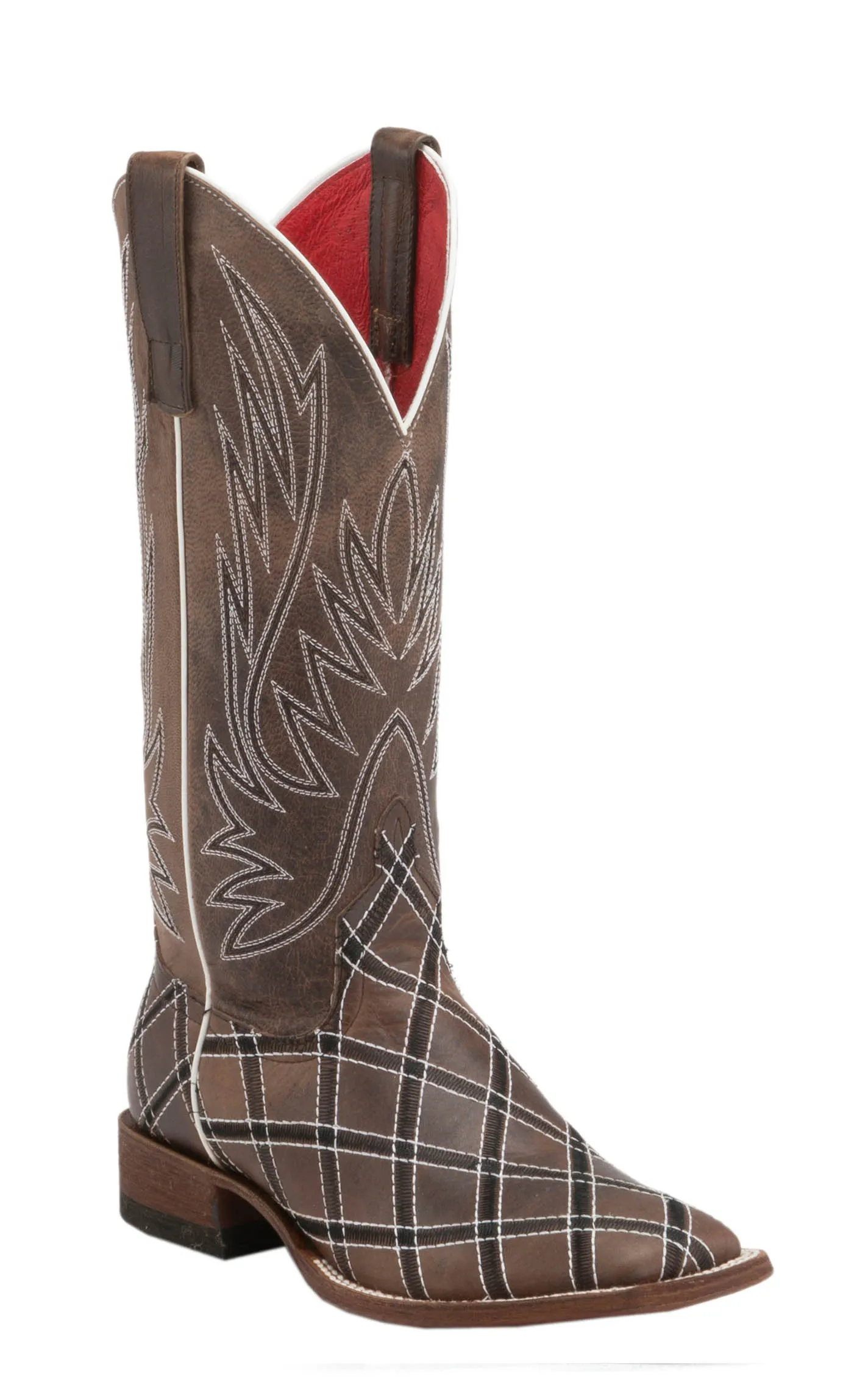 Anderson Bean Women's Macie Bean Chocolate with Diamond Stitch Embroidery Square Toe Cowboy Boots