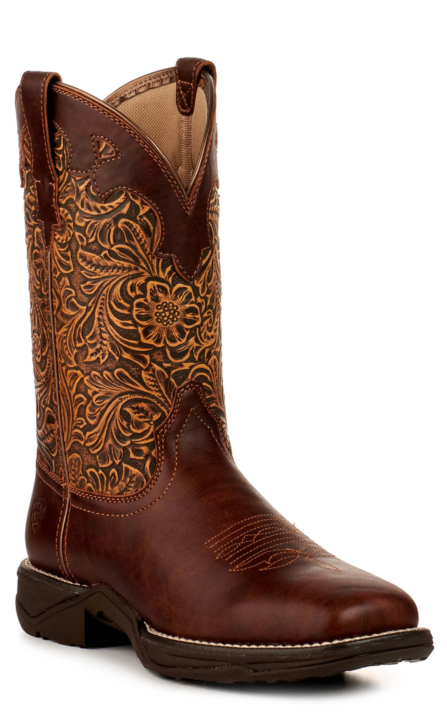 Ariat Women's Anthem Savanna Rich Clay and Brown Embossed Floral Print Square Toe Cowboy Boots