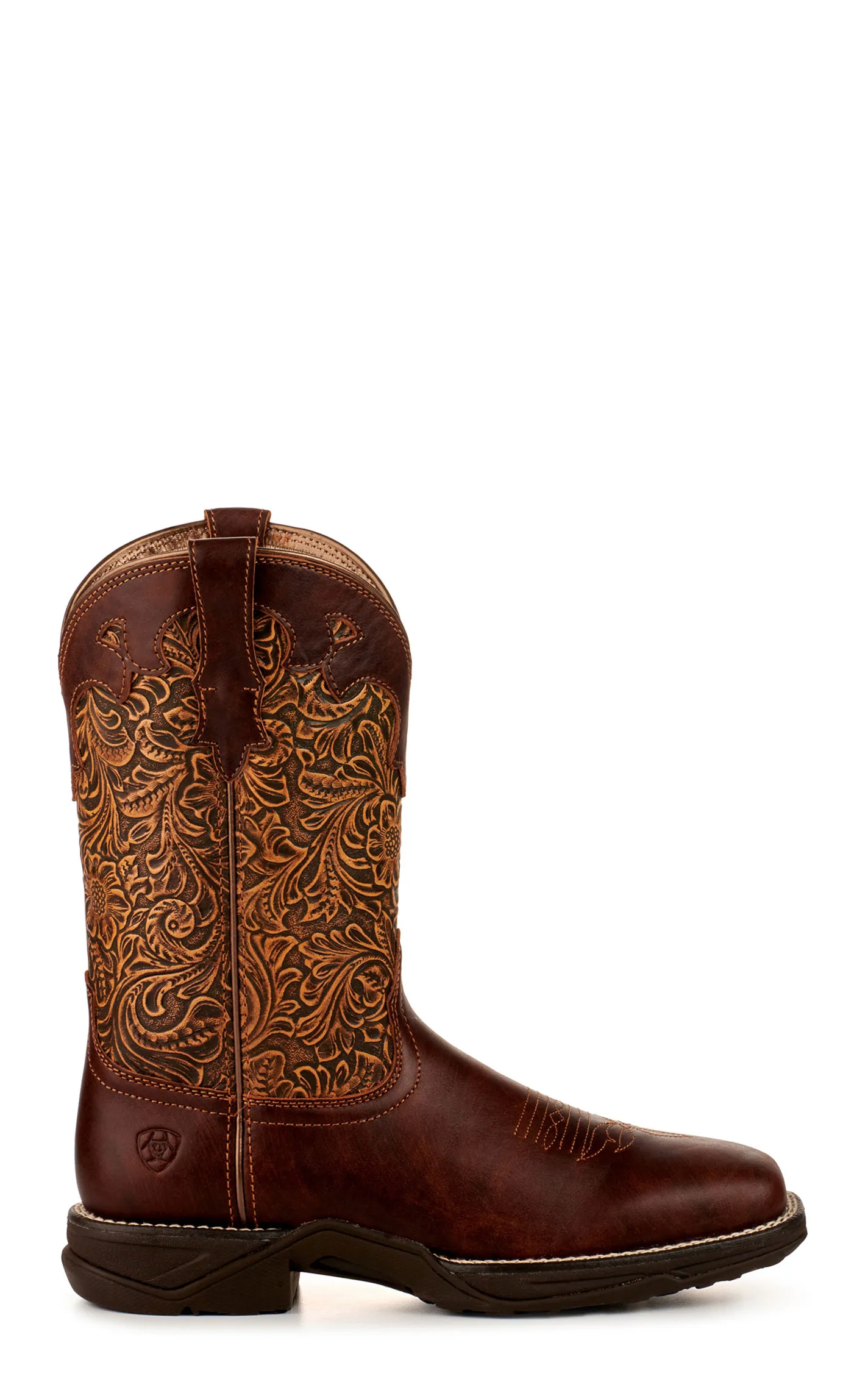 Ariat Women's Anthem Savanna Rich Clay and Brown Embossed Floral Print Square Toe Cowboy Boots