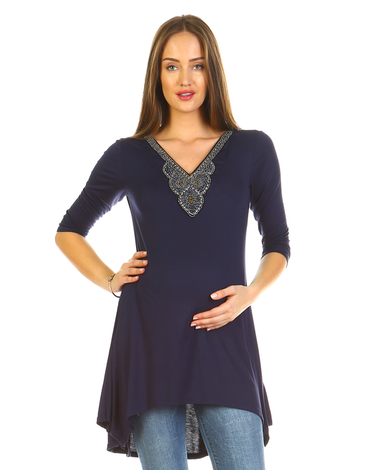 Asymmetric Hem Maternity Tunic Top for Women