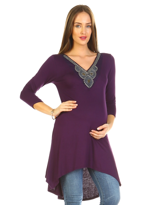 Asymmetric Hem Maternity Tunic Top for Women