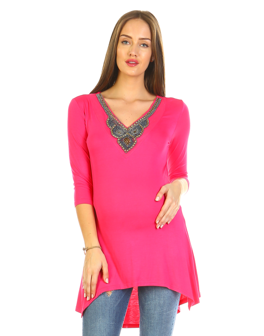 Asymmetric Hem Maternity Tunic Top for Women