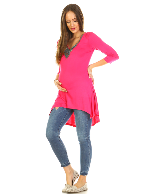 Asymmetric Hem Maternity Tunic Top for Women