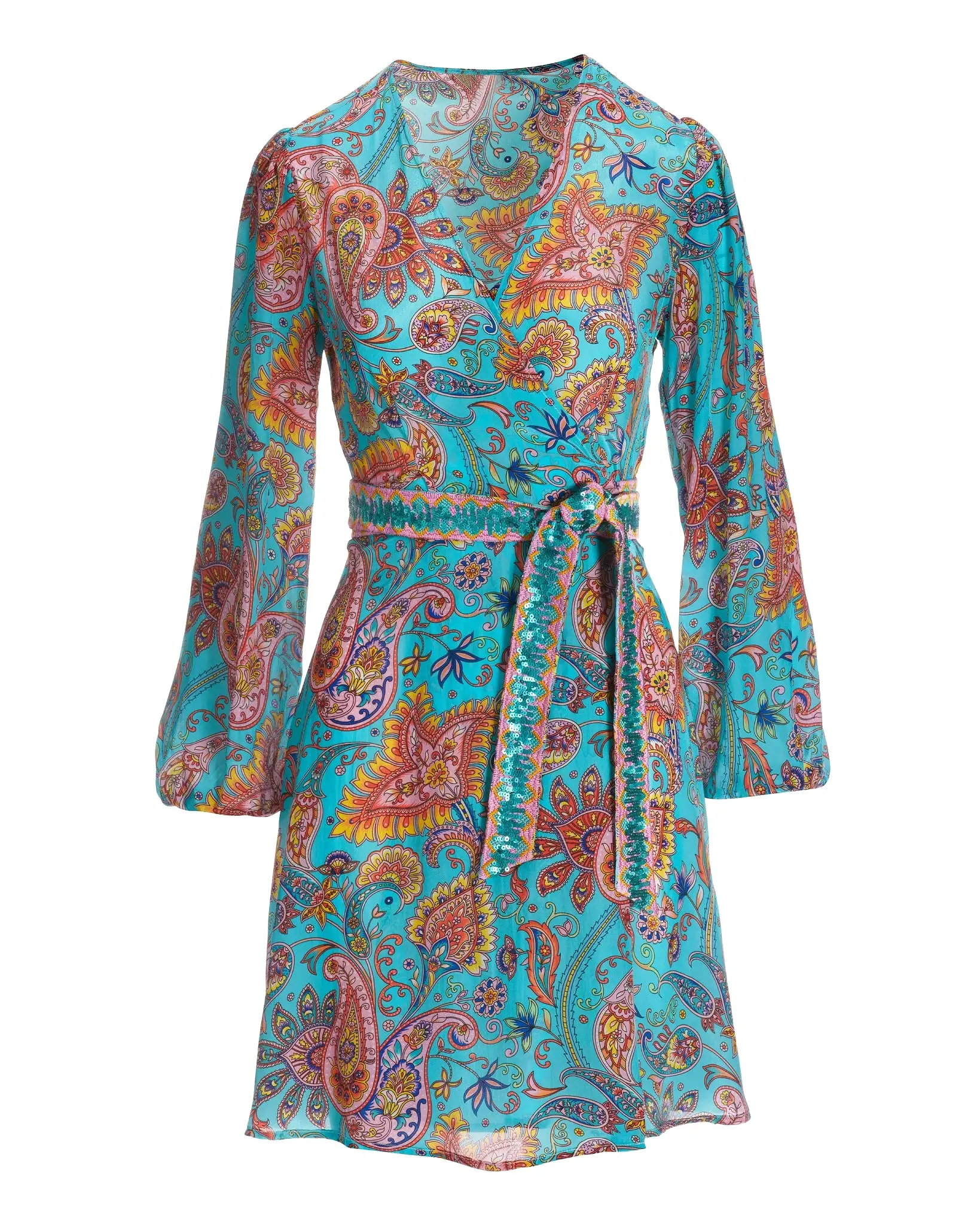 Beach Paisley Embellished Printed Wrap Dress Multi