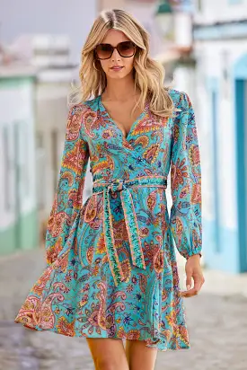 Beach Paisley Embellished Printed Wrap Dress Multi