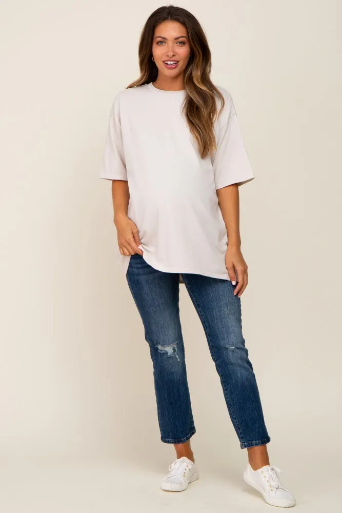 Beige Basic Oversized Maternity T-Shirt