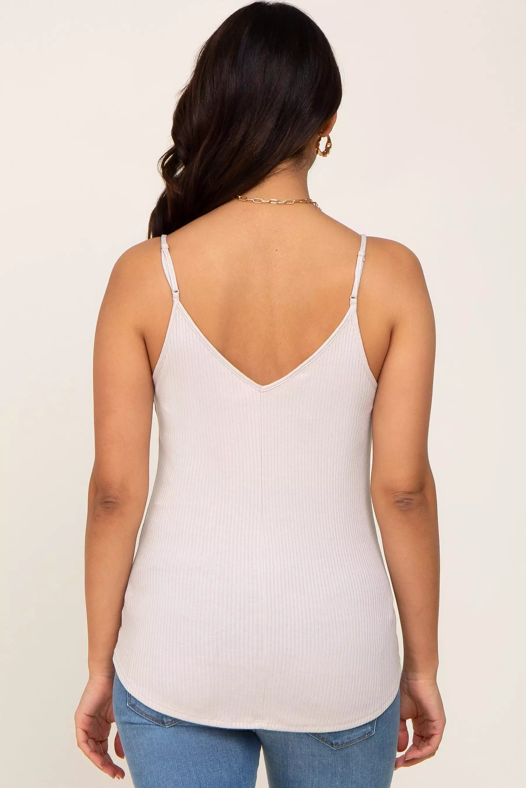 Beige Ribbed Snap Button Maternity Cami