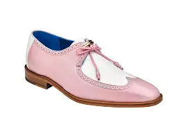 BELVEDERE ETORE Genuine Ostrich / Italian Calf Dress Shoe - Pink/White F01