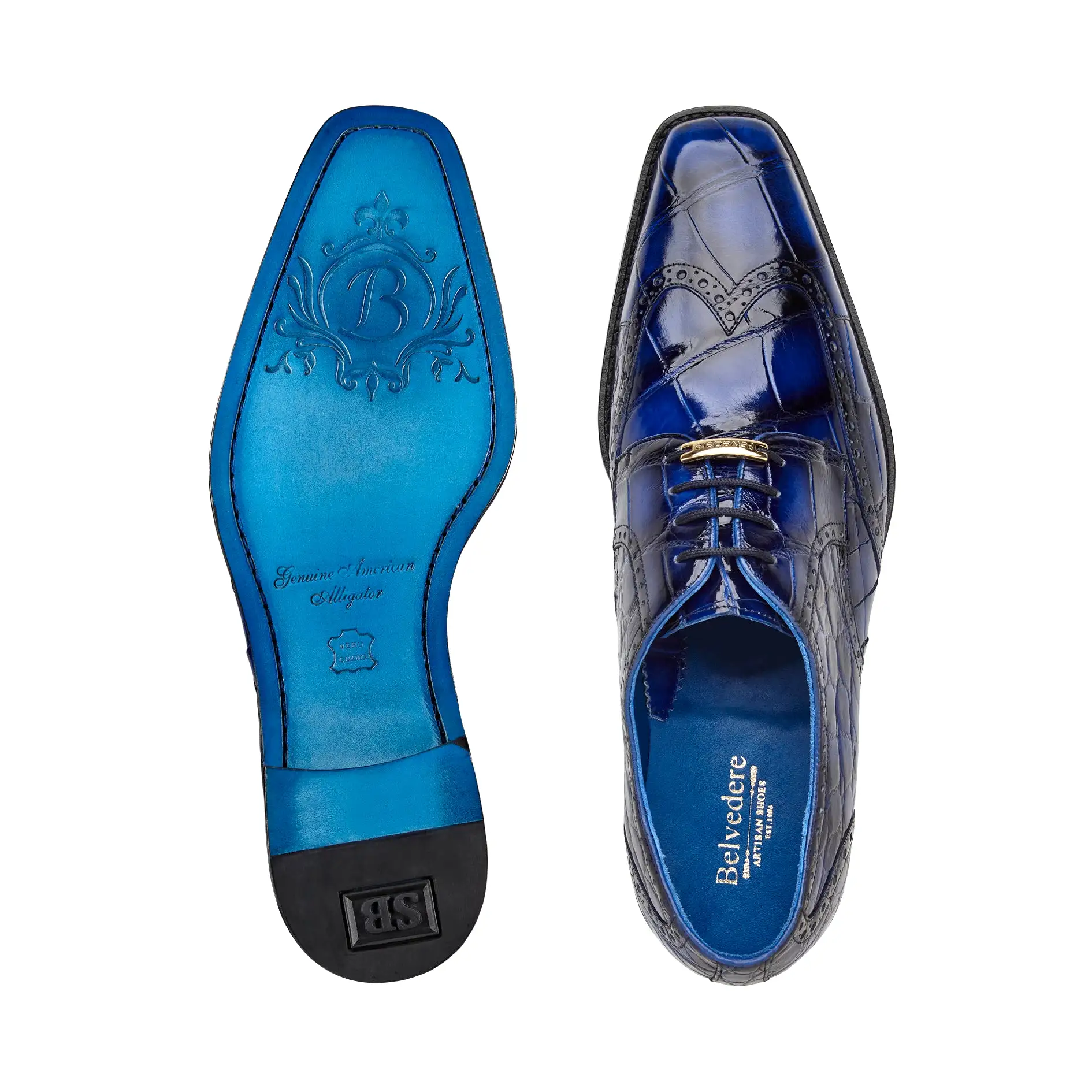 BELVEDERE SANTO Genuine American Alligator Wingtip Dress Shoe - Ant. Blue R70