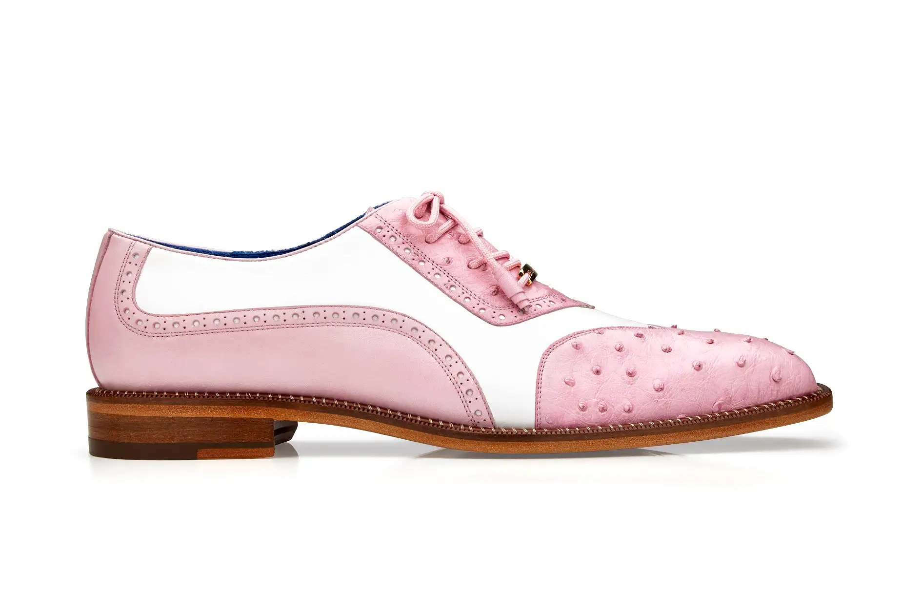 Belvedere - Sesto, Genuine Ostrich Quill and Italian Leather Wing Tip Dress Shoe - Rose Pink/White - R54