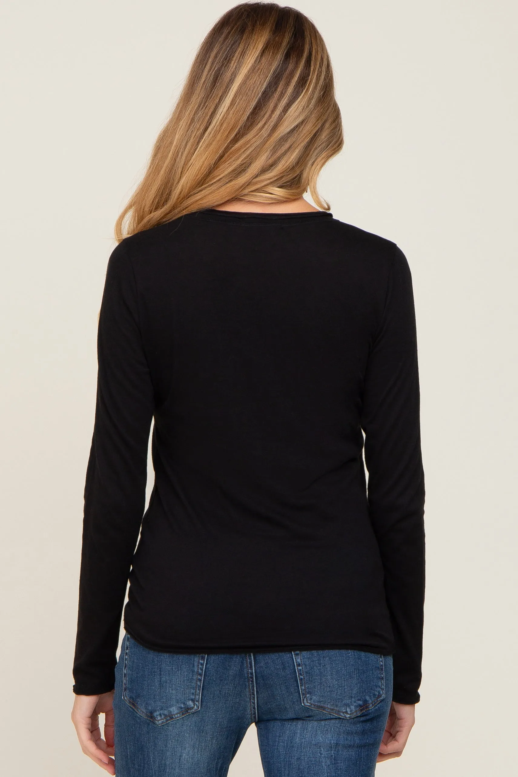 Black Basic Raw Hem Maternity Long Sleeve Top