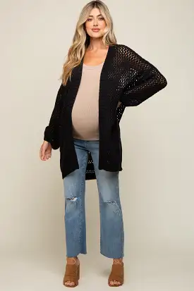 Black Open Knit Oversized Maternity Cardigan