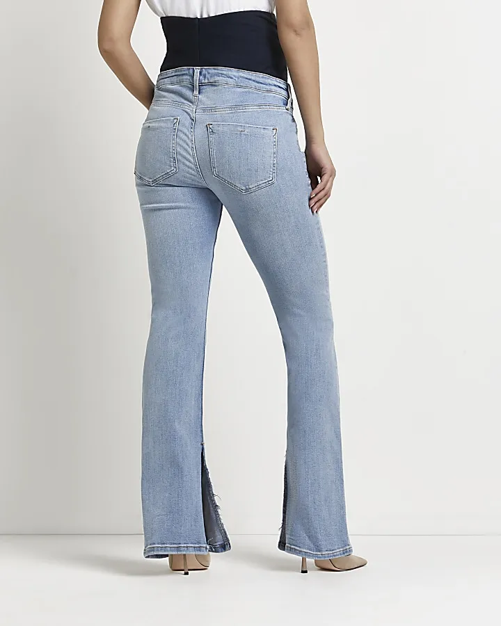 Blue maternity split hem flared jeans