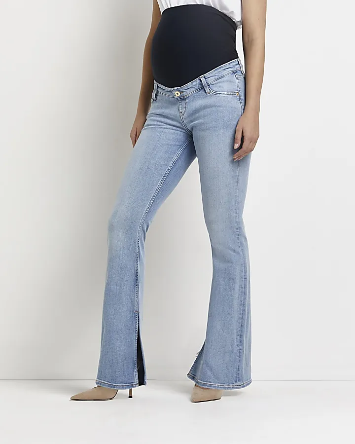 Blue maternity split hem flared jeans