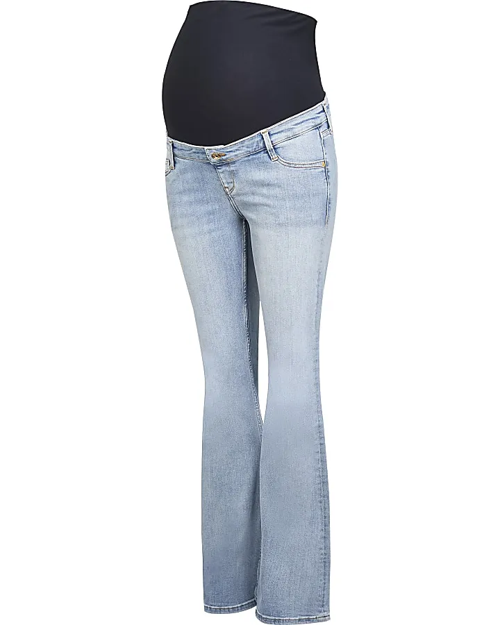 Blue maternity split hem flared jeans