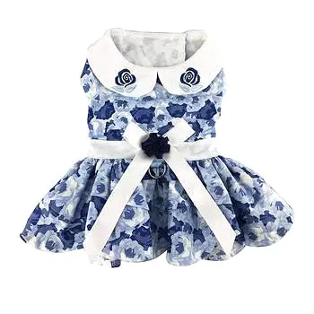 Blue Rose Harness Dress with Matching Leash