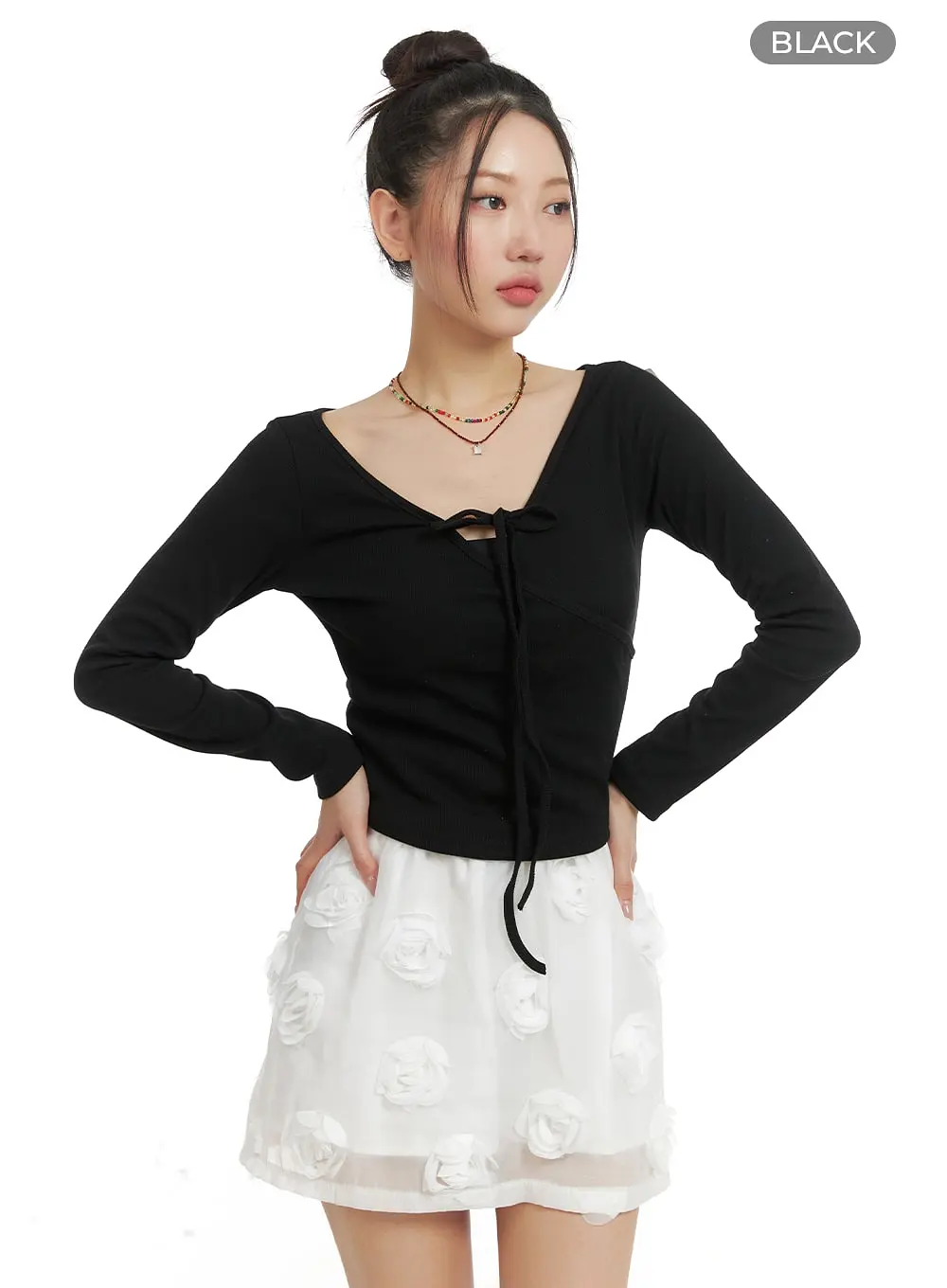 Bowknot Cross Wrap Long Sleeve OM429