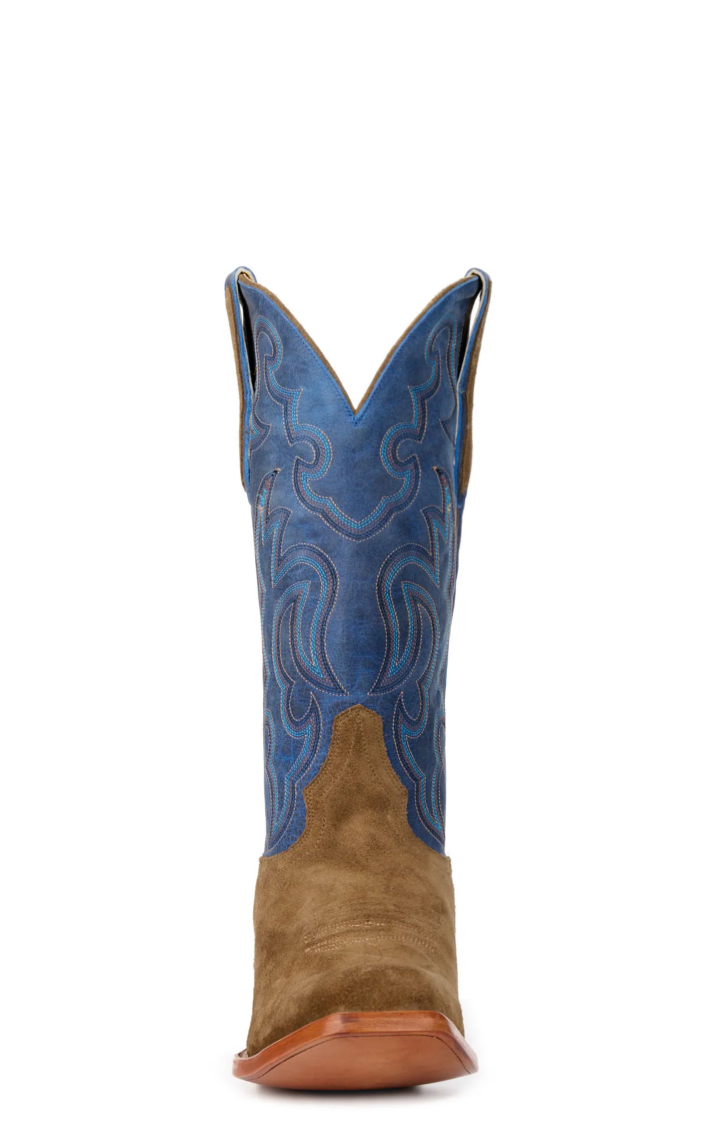 Cavender's Men's Shiitake Brown Roughout and Blue Punchy Square Toe Cowboy Boots