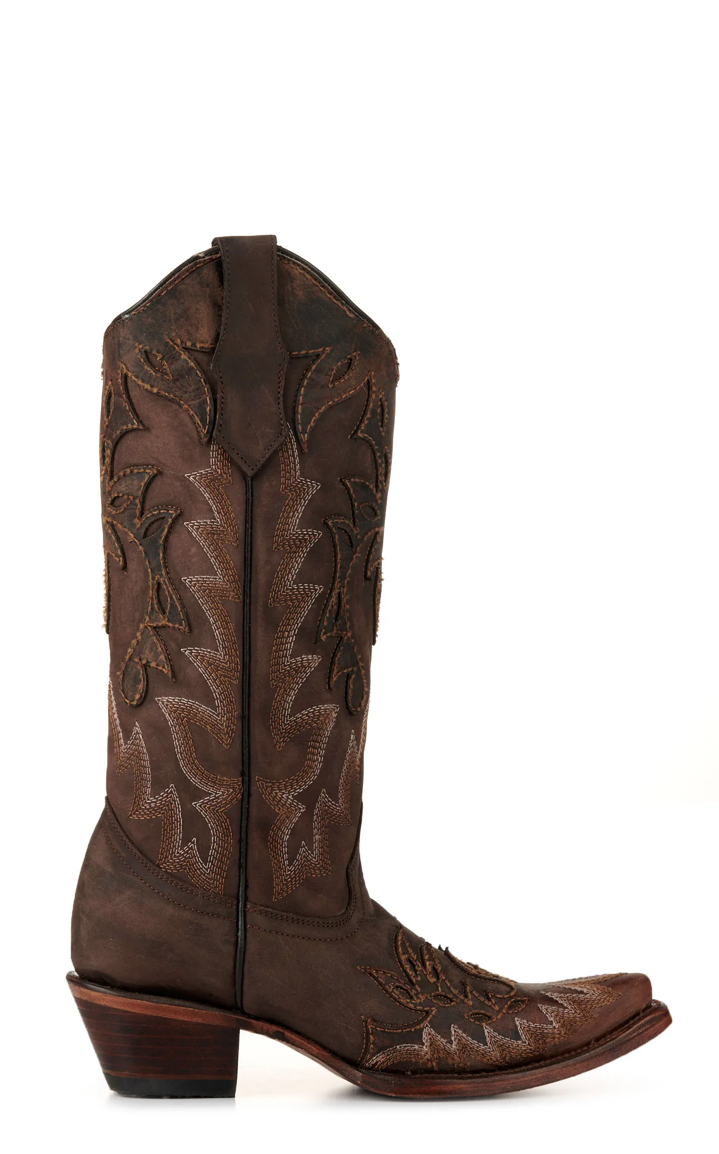 Circle G by Corral Women's Chocolate with Cognac Wingtips Snip Toe Cowboy Boots