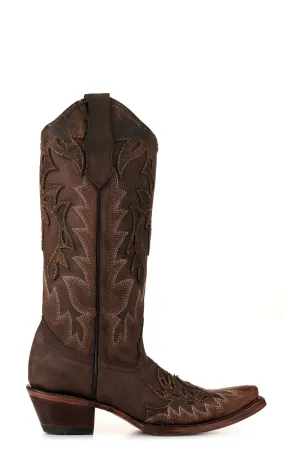 Circle G by Corral Women's Chocolate with Cognac Wingtips Snip Toe Cowboy Boots