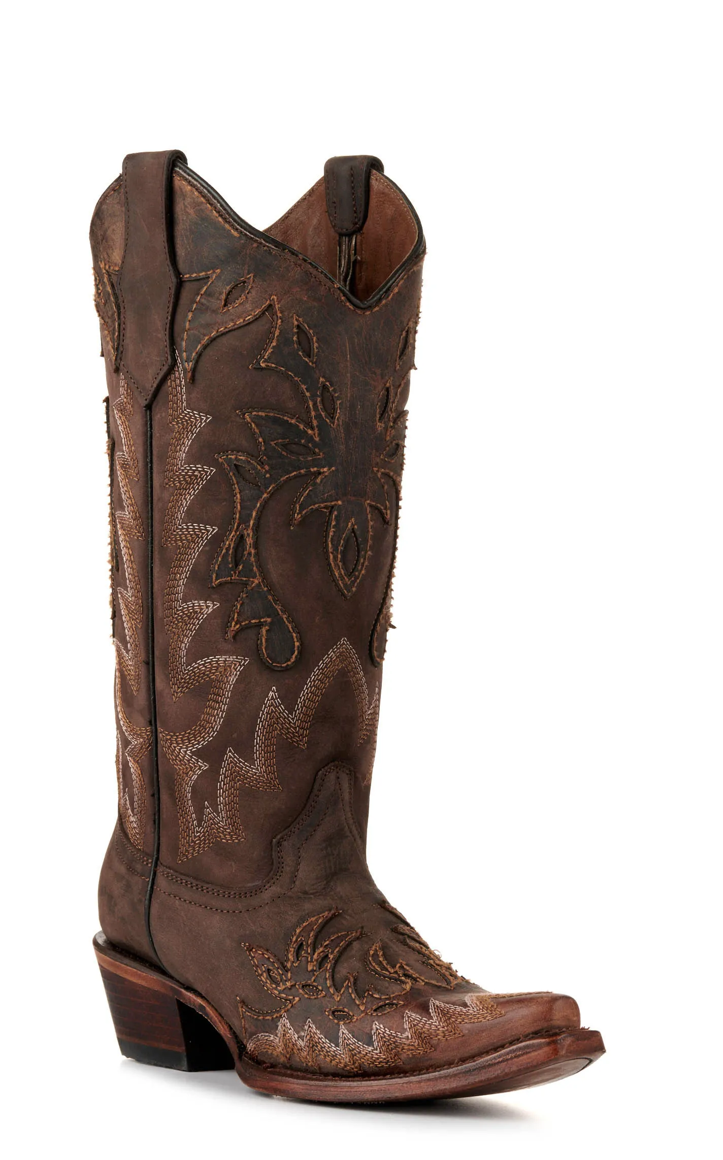 Circle G by Corral Women's Chocolate with Cognac Wingtips Snip Toe Cowboy Boots