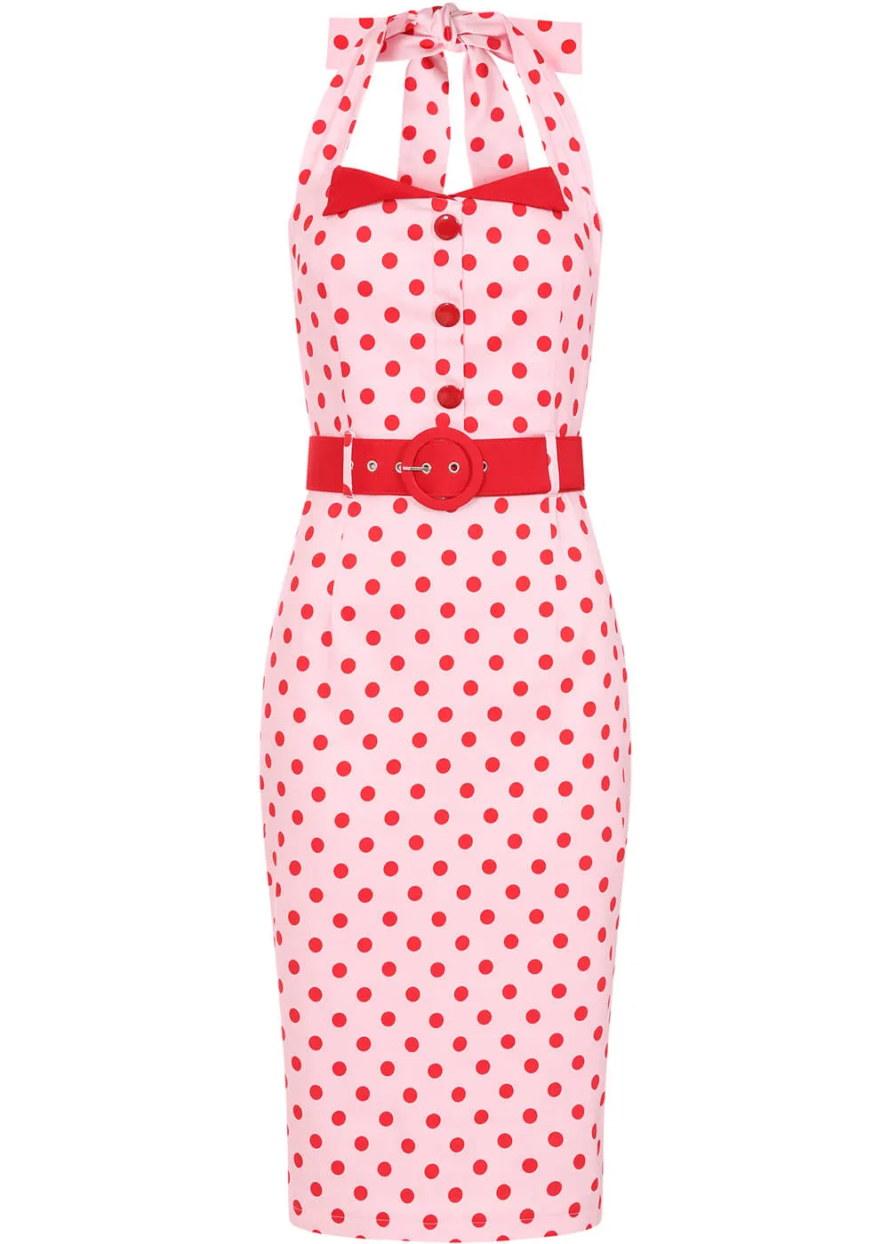 Collectif Wanda Polka Dot 50's Pencil Dress Pink Red