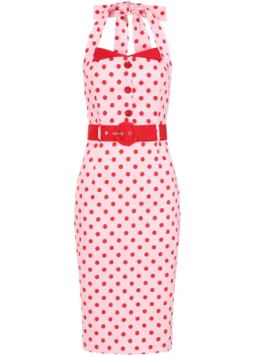 Collectif Wanda Polka Dot 50's Pencil Dress Pink Red