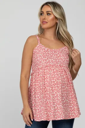 Coral Floral Ribbed Babydoll Maternity Top