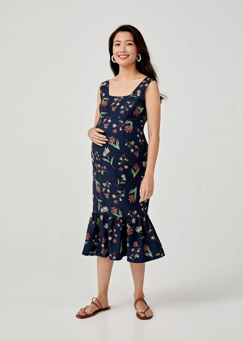 Coralla Maternity Flare Hem Midi Dress in Springtime Tisane