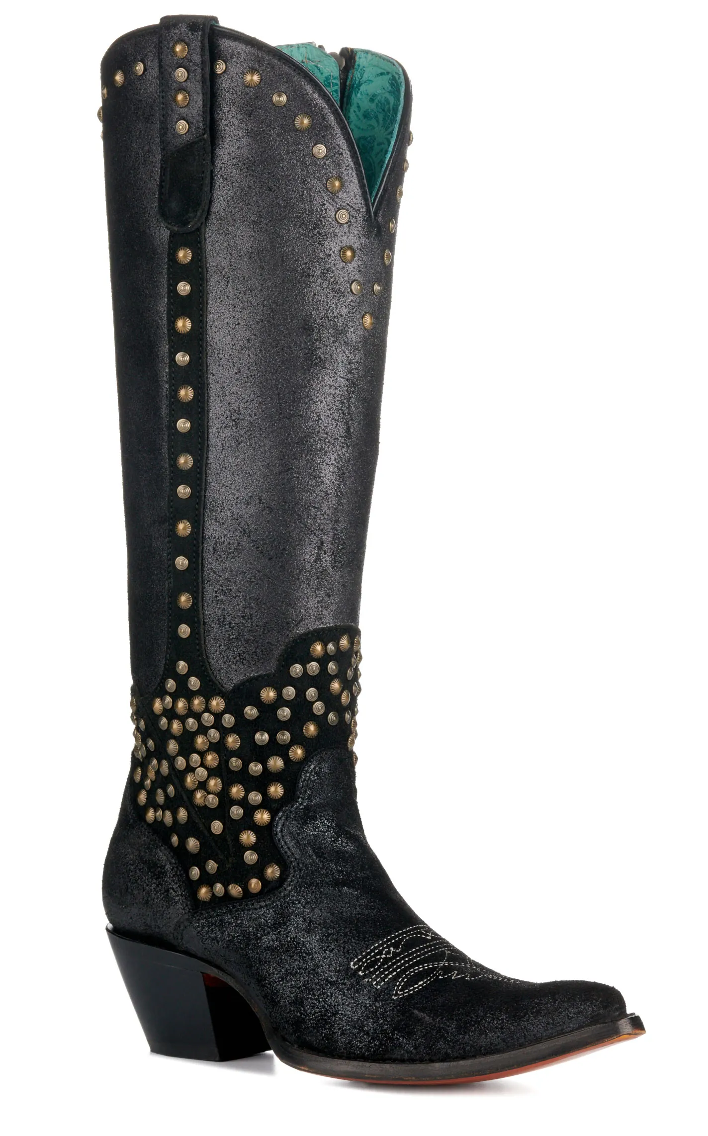 Corral Women's Black Metallized with Studs Pointed Toe Tall Cowboy Boots