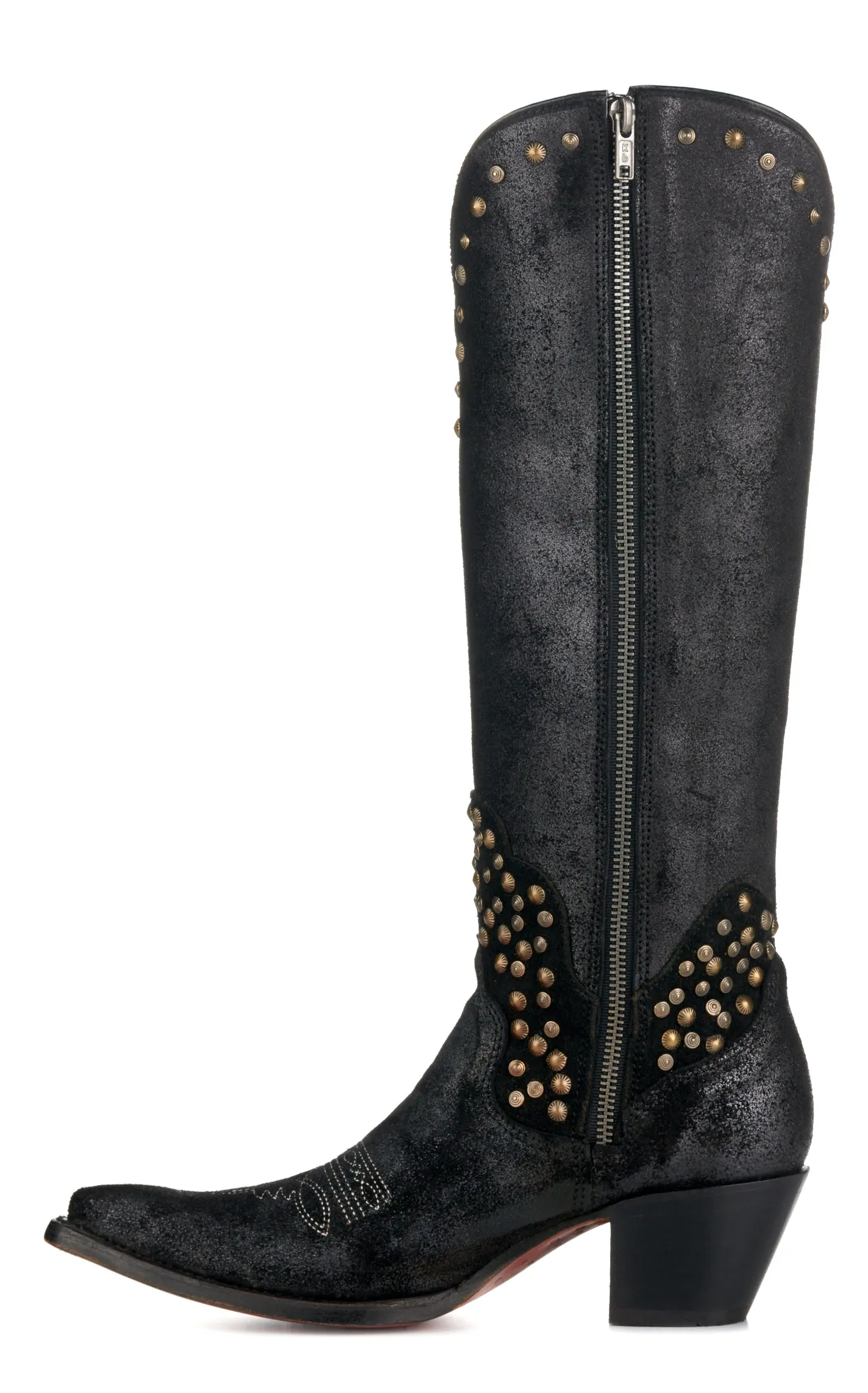 Corral Women's Black Metallized with Studs Pointed Toe Tall Cowboy Boots