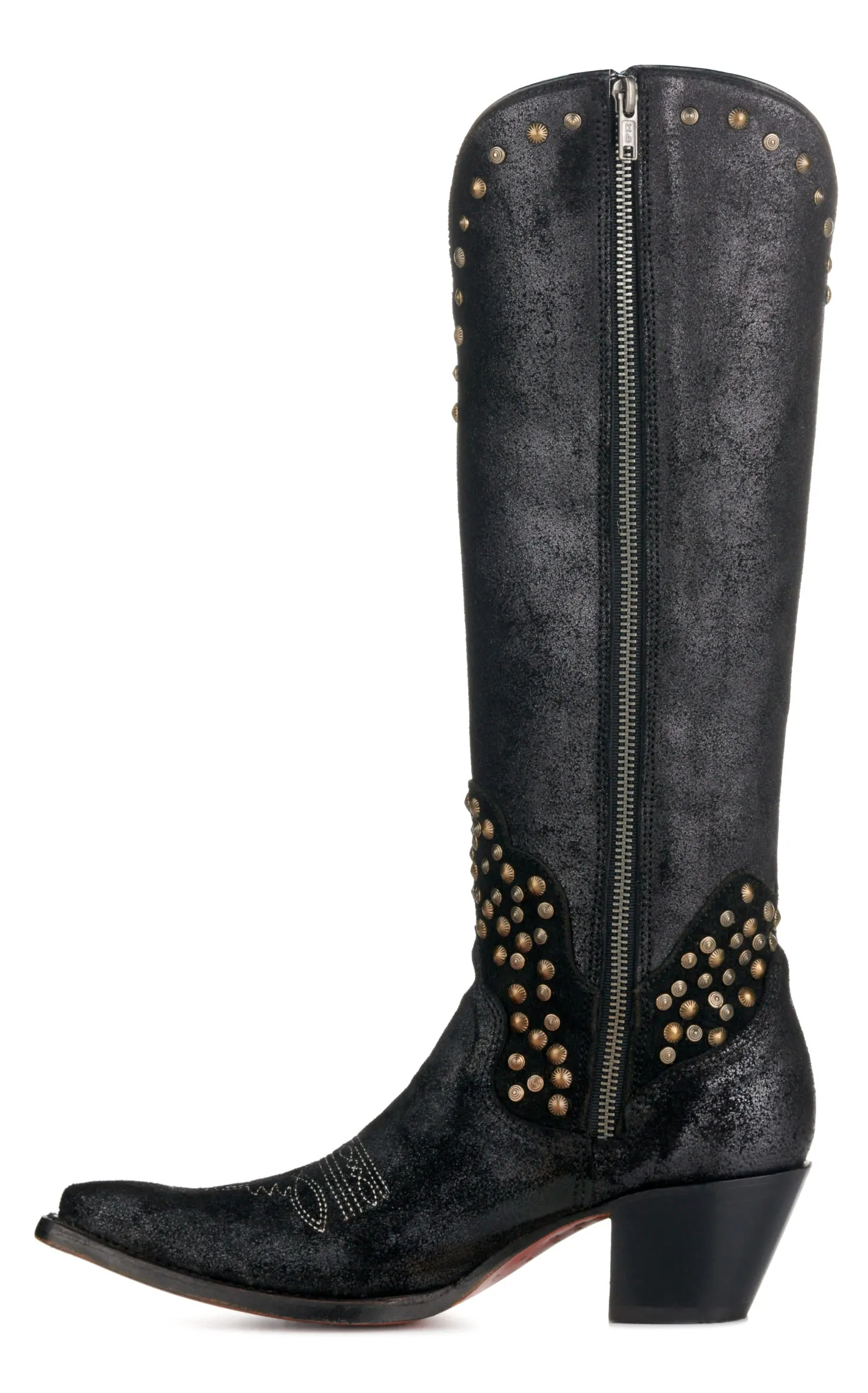 Corral Women's Black Metallized with Studs Pointed Toe Tall Cowboy Boots