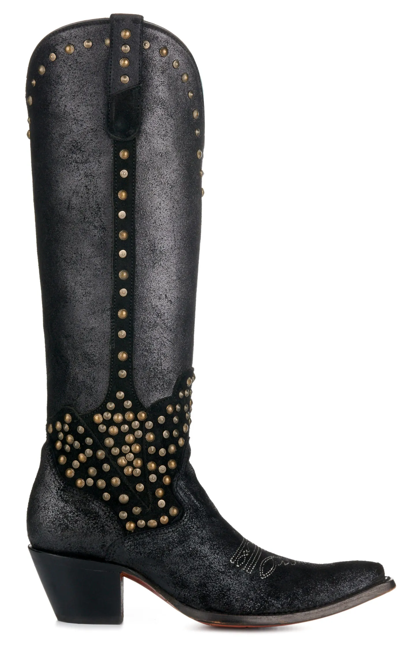 Corral Women's Black Metallized with Studs Pointed Toe Tall Cowboy Boots