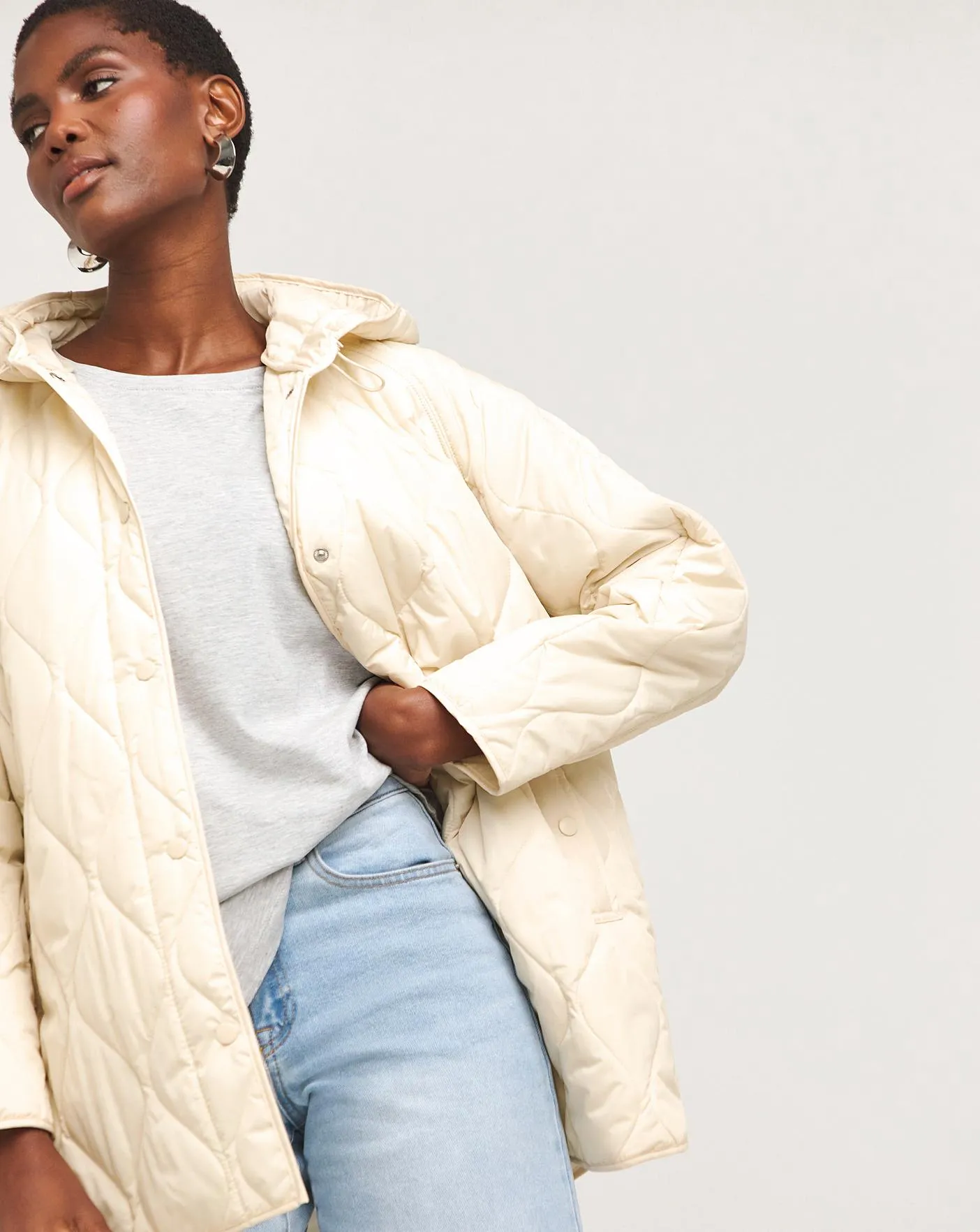 Cream Short Quilted Coat