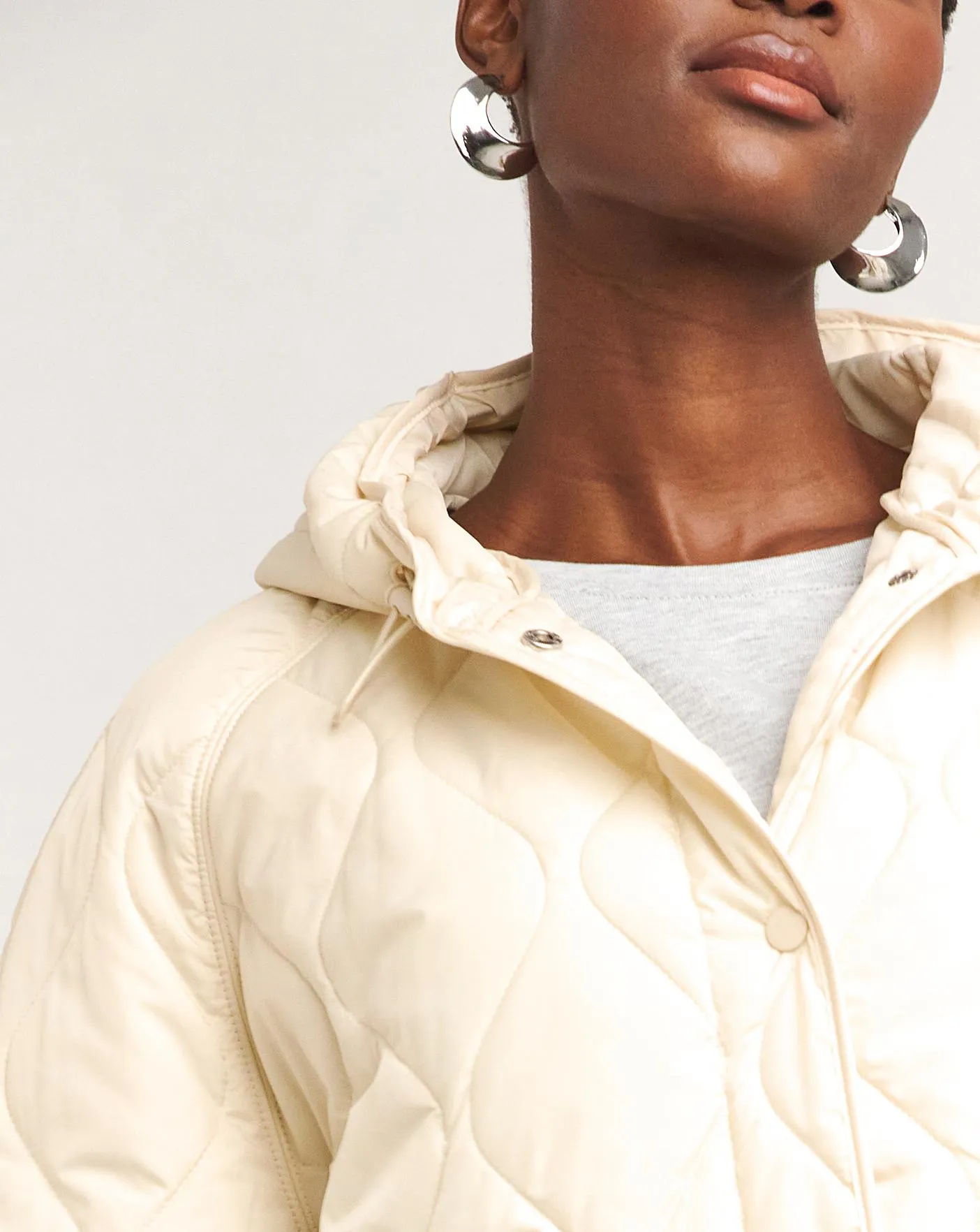 Cream Short Quilted Coat