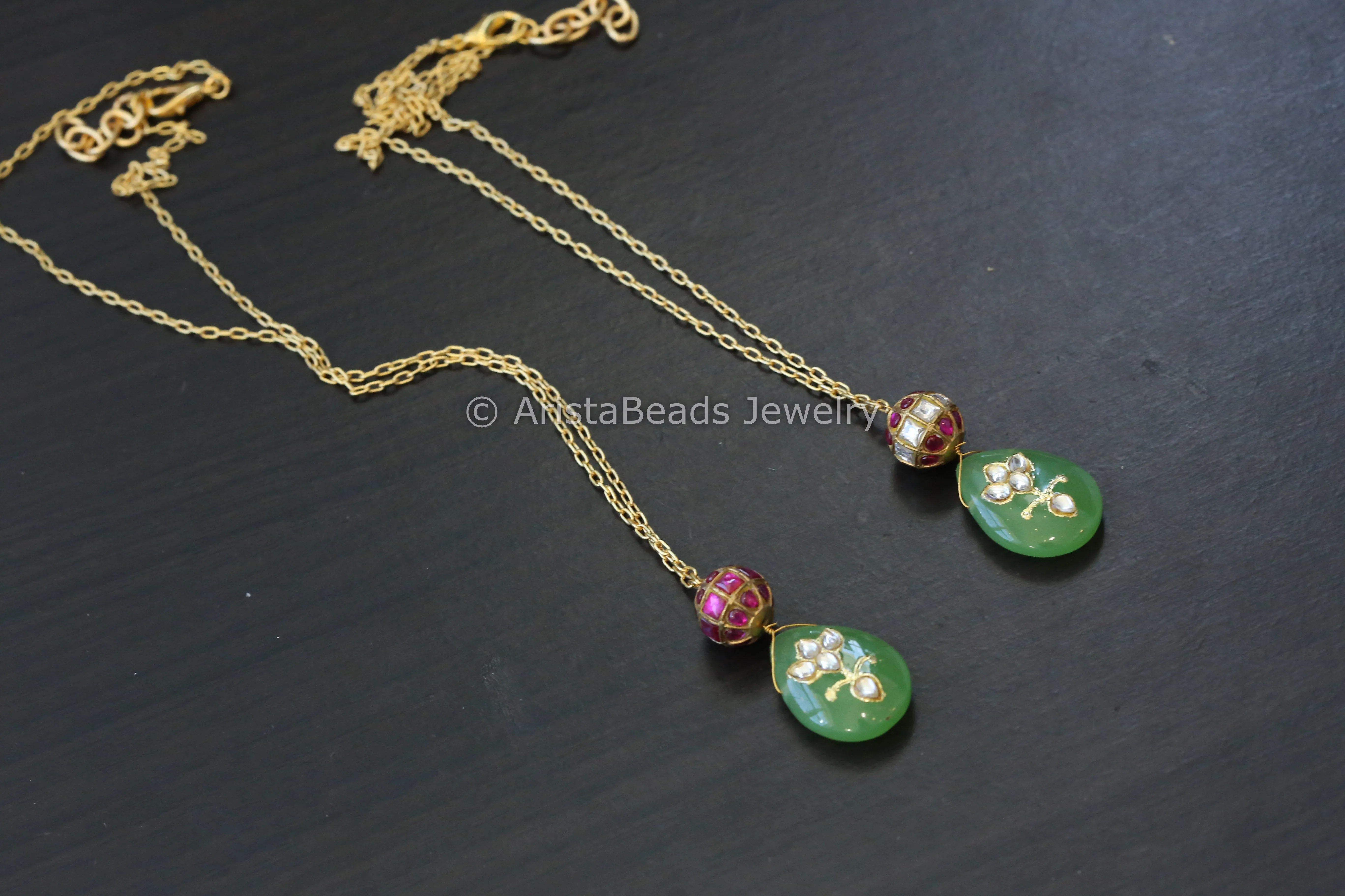 Dainty Jadau Kundan Necklace - Mint Green Stone