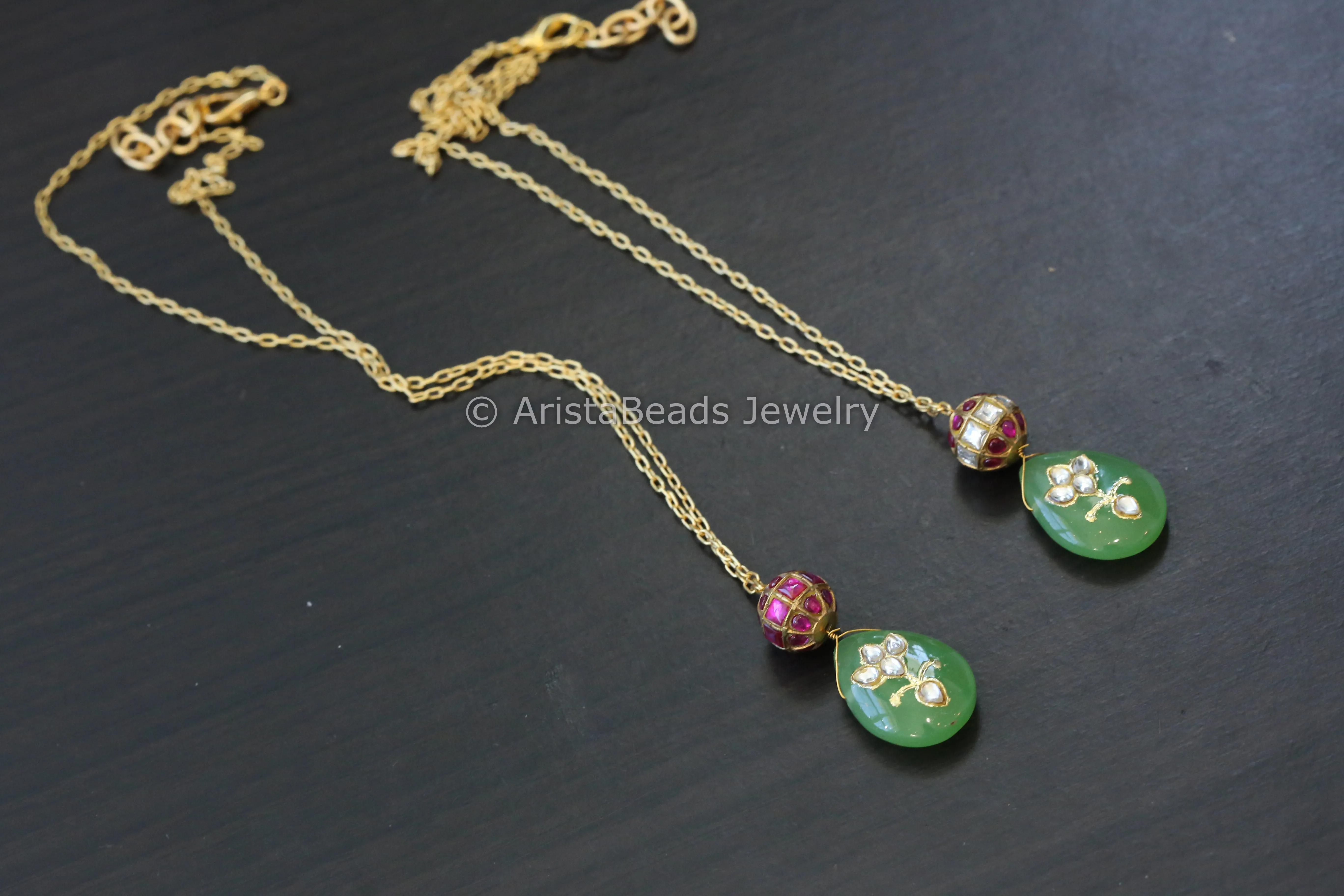 Dainty Jadau Kundan Necklace - Mint Green Stone