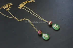 Dainty Jadau Kundan Necklace - Mint Green Stone