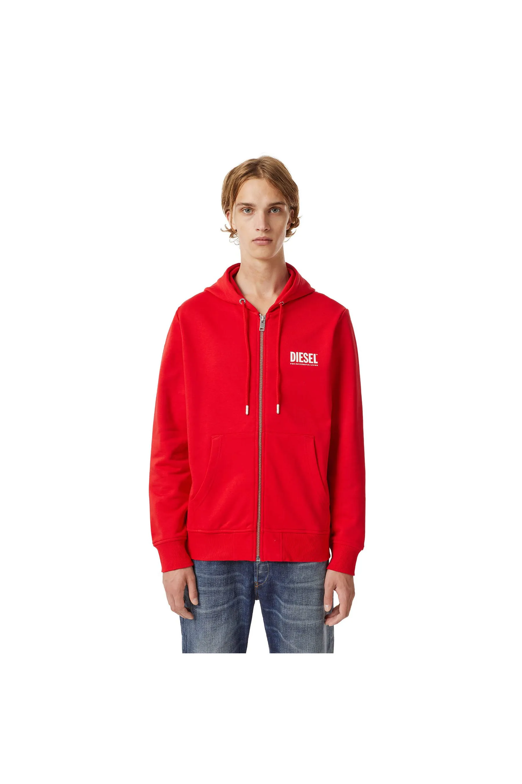 Diesel S-Girk-Hood-Zip-Ecologo Felpa Red Men Hoodies|akgalleria.com