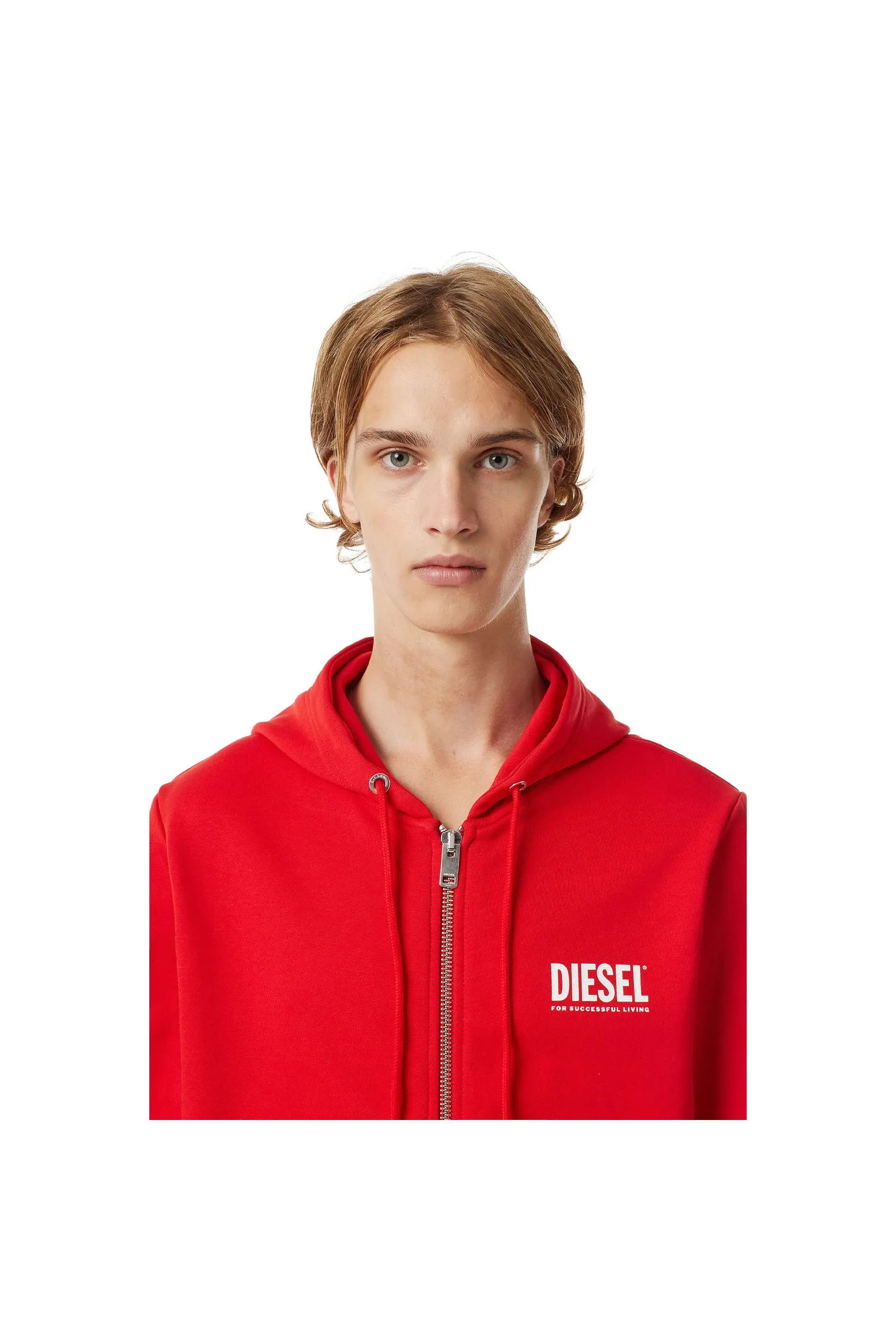 Diesel S-Girk-Hood-Zip-Ecologo Felpa Red Men Hoodies|akgalleria.com