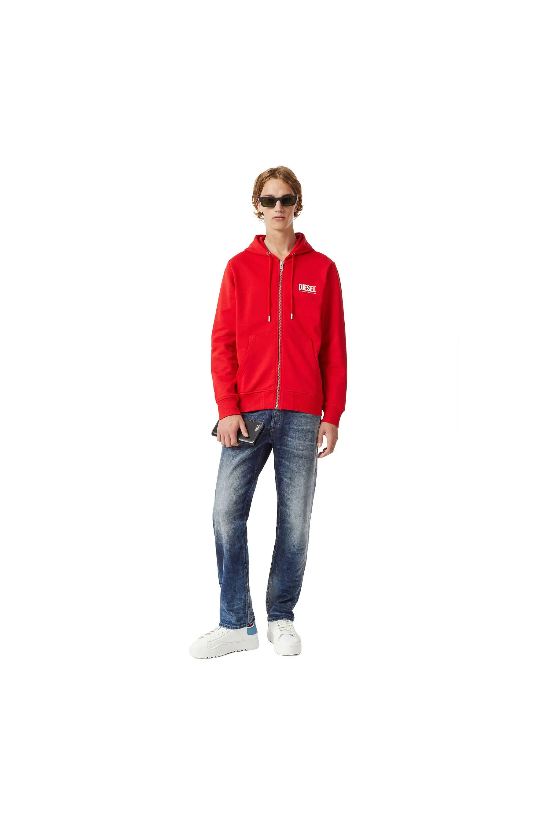 Diesel S-Girk-Hood-Zip-Ecologo Felpa Red Men Hoodies|akgalleria.com