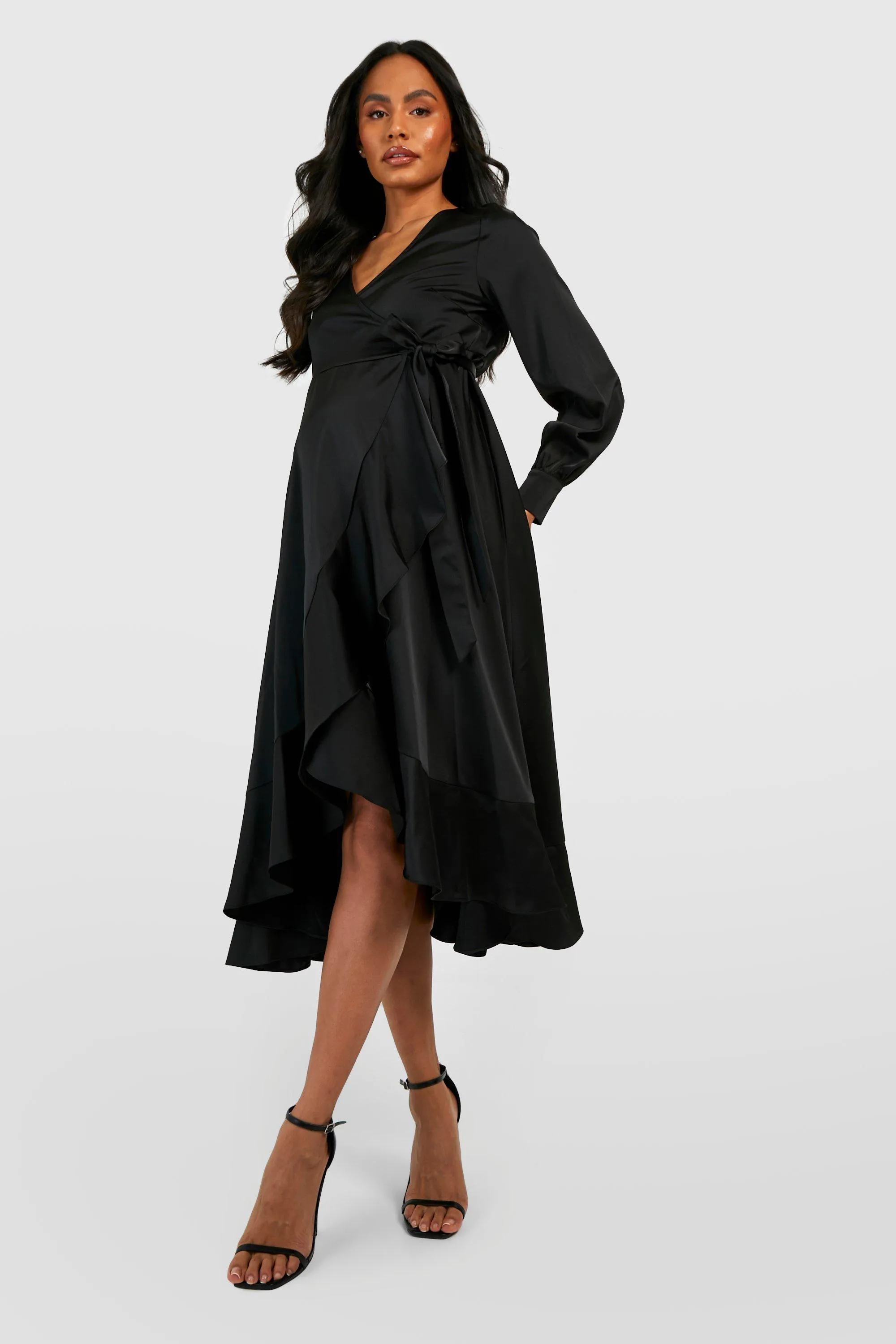 Dresses | Maternity Occasion Satin Ruffle Hem Wrap Midaxi Dress | boohoo